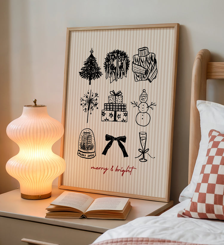 Merry and Bright Neutral Christmas Print
