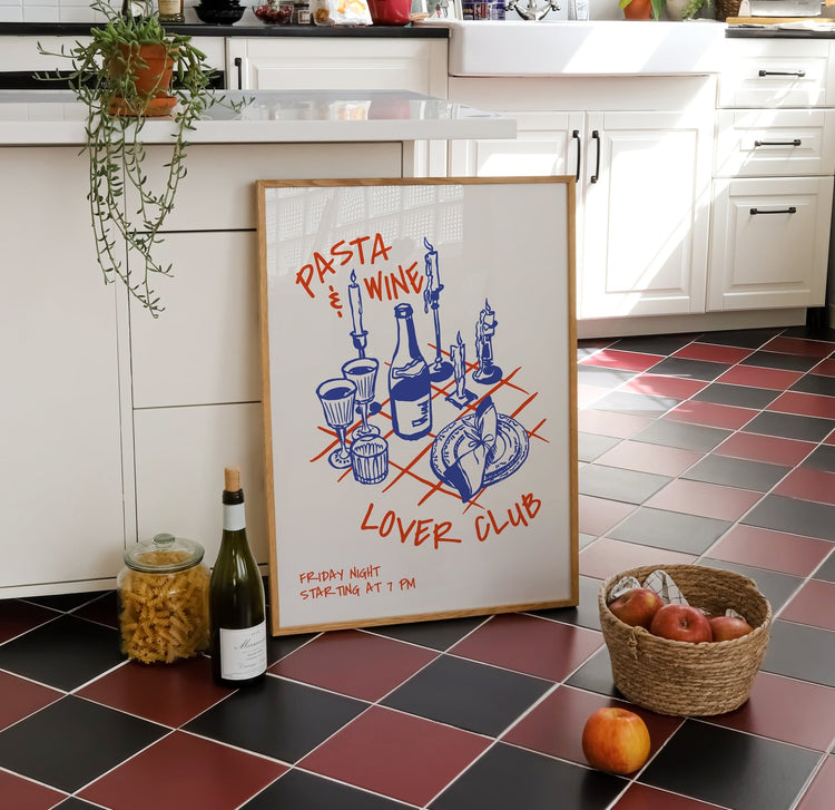 Pasta & Wine Lover Club Food Print for Kitchen