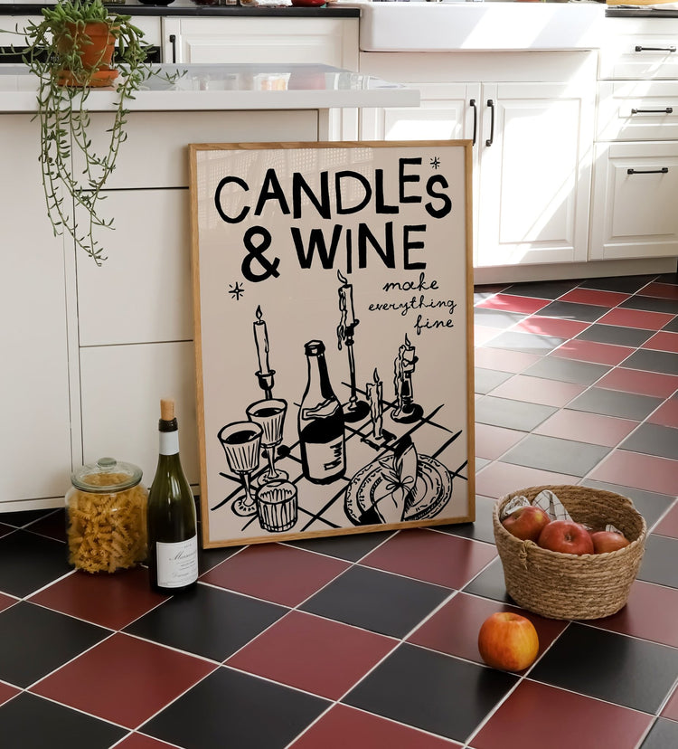 Candles and Wine Christmas Print