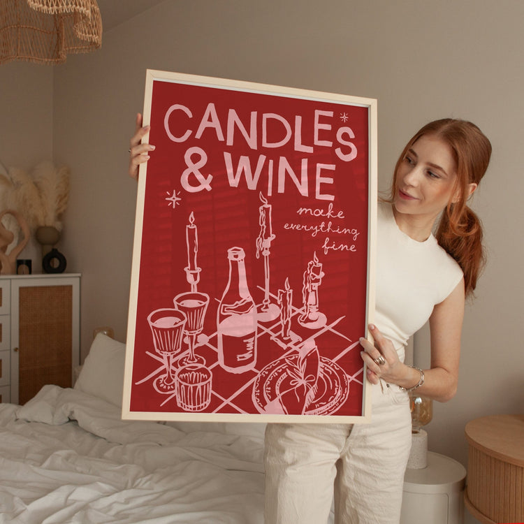 Candles and Wine Christmas Print