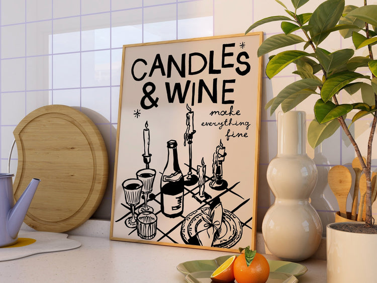 Candles and Wine Christmas Print