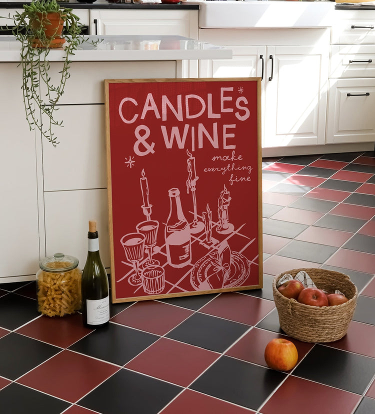 Candles and Wine Christmas Print
