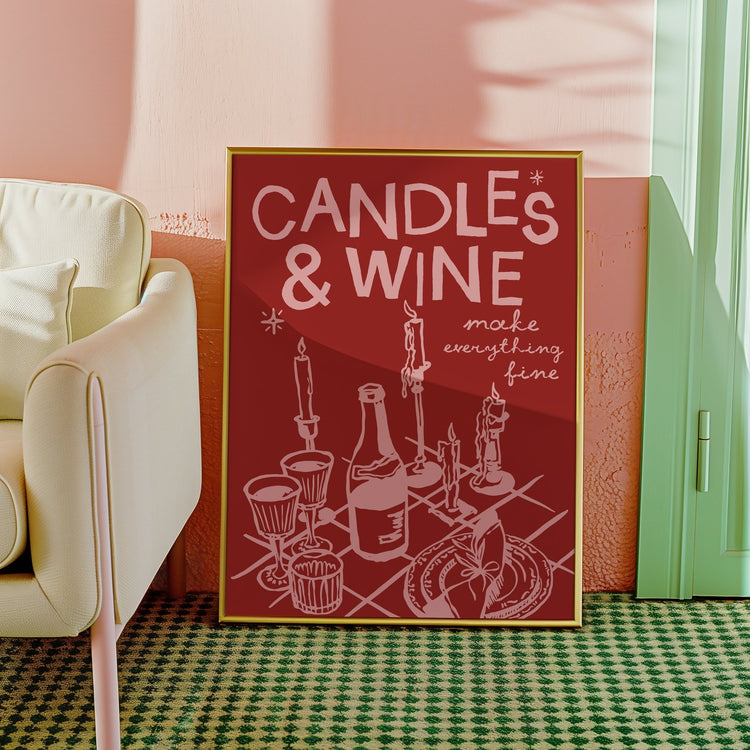 Candles and Wine Christmas Print