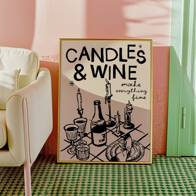 Candles and Wine Christmas Print
