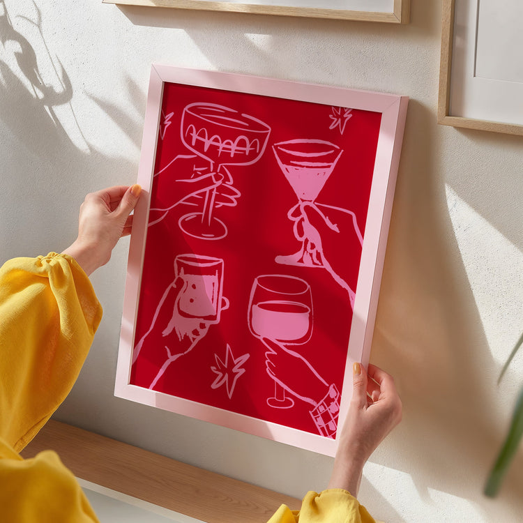 Cheers Cocktails Pink and Red Print