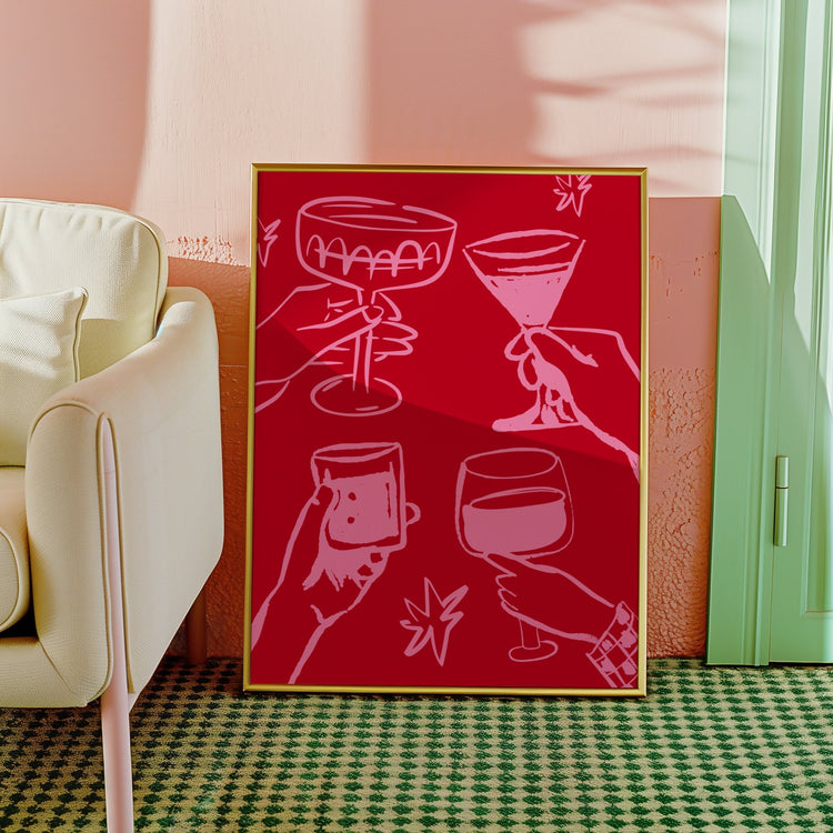Cheers Cocktails Pink and Red Print