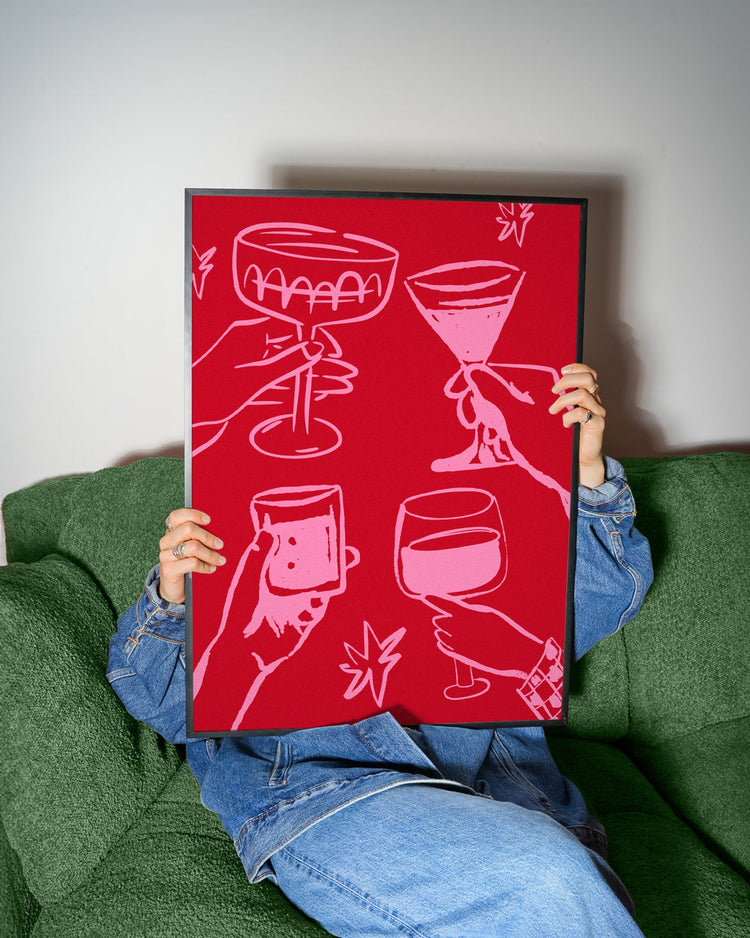 Cheers Cocktails Pink and Red Print
