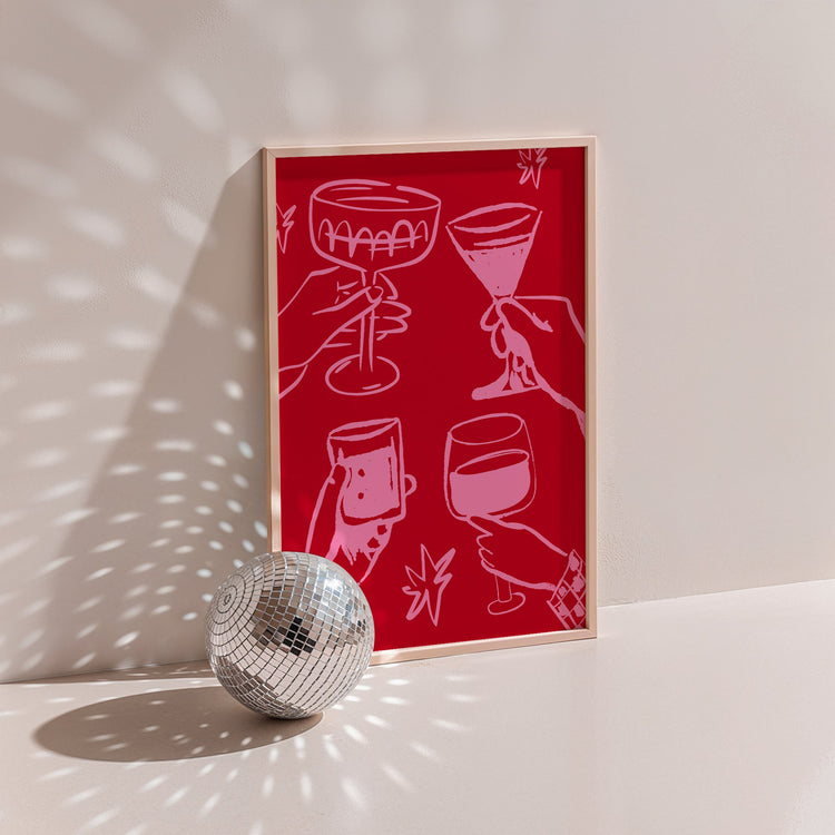 Cheers Cocktails Pink and Red Print