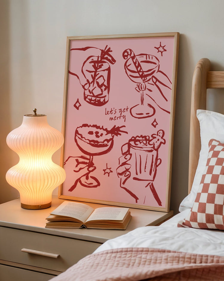 Christmas Cocktails Pink & Red Print