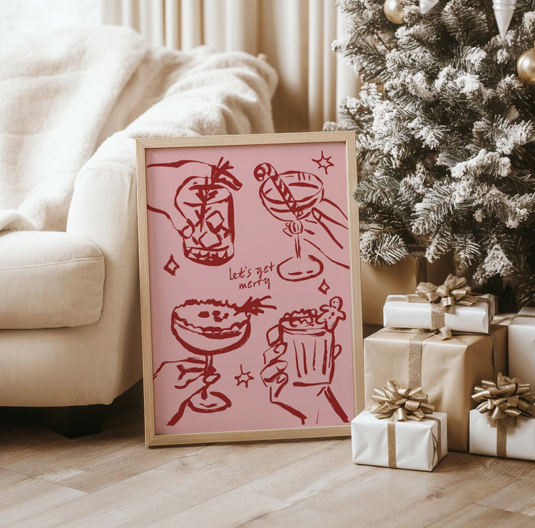 Christmas Cocktails Pink & Red Print