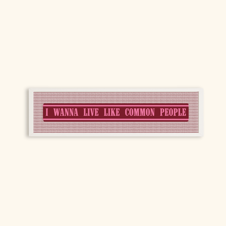 Common People Framed Panoramic Print featuring music-inspired typography wall art in a white frame
