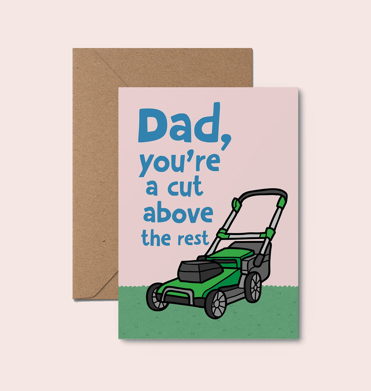 Dad Lawn Mower Funny Father's Day Card featuring a humorous gardening-themed design