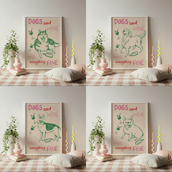 Dogs and Wine Kitchen Print for Kitchen