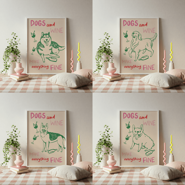 Dogs and Wine Kitchen Print for Kitchen