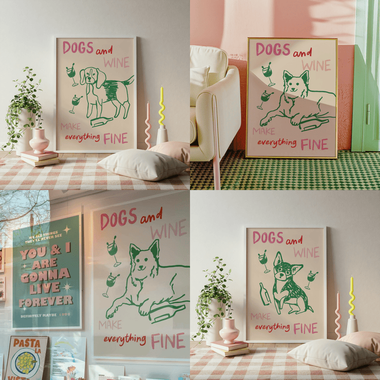 Dogs and Wine Kitchen Print for Kitchen