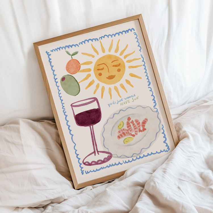 Girls Just Wanna Have Sun Print featuring a playful summer-inspired typography design