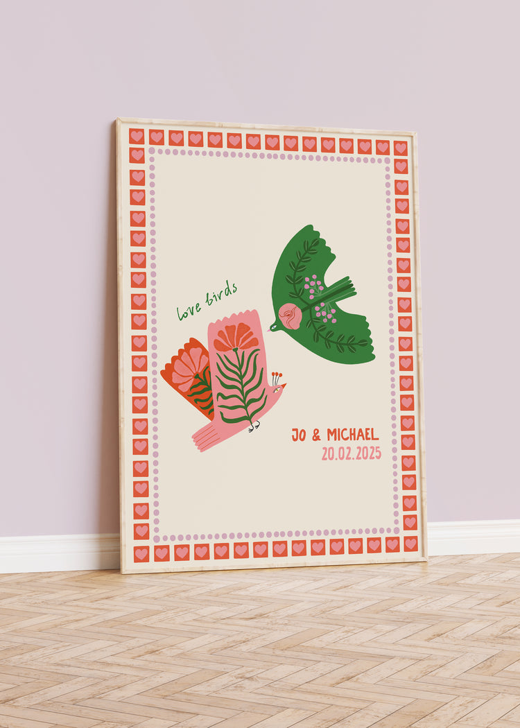 Lovebirds Personalised Wedding Gift Print