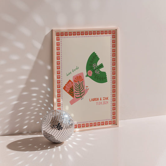 Lovebirds Personalised Wedding Gift Print