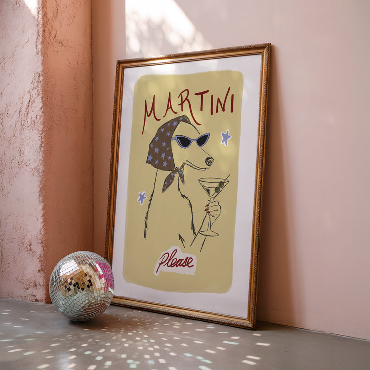 Close-up of Martini Please Whippet Print showing premium 230gsm matte paper quality
