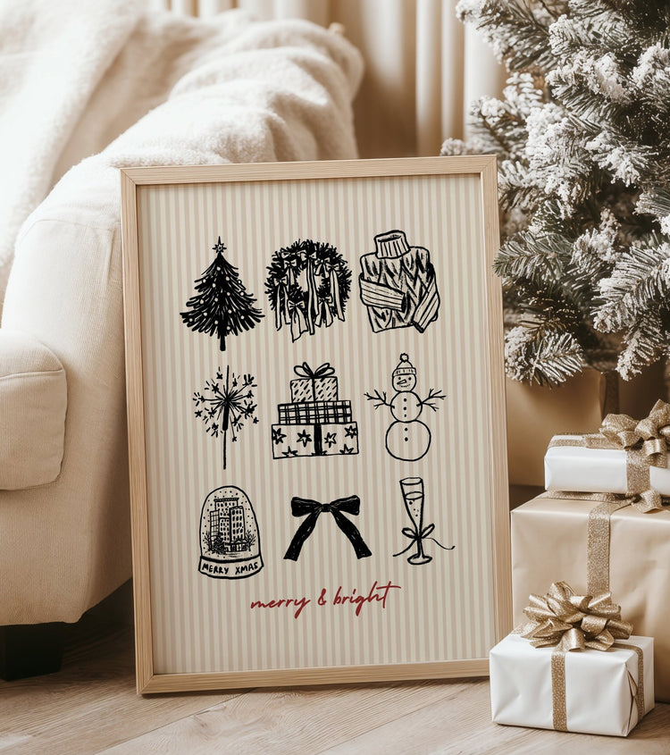 Merry and Bright Neutral Christmas Print