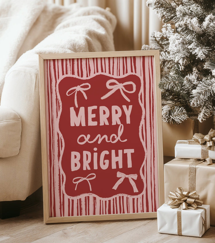 Merry and Bright Red & Pink Christmas Print