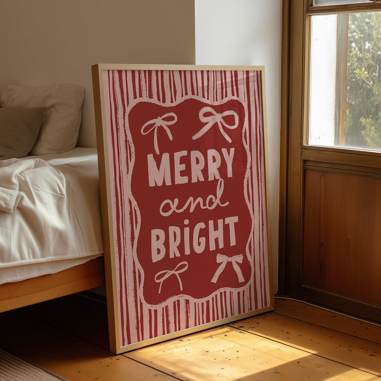 Merry and Bright Red & Pink Christmas Print
