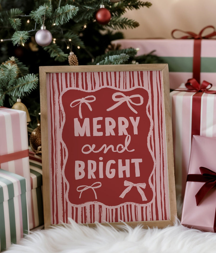 Merry and Bright Red & Pink Christmas Print