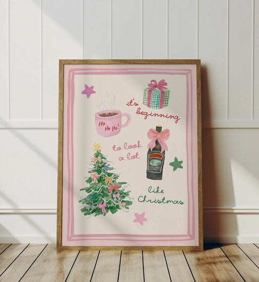 Pink Christmas Illustrations Print