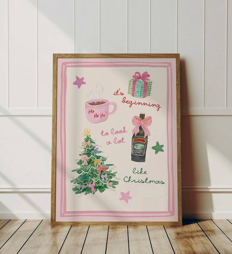 Pink Christmas Illustrations Print