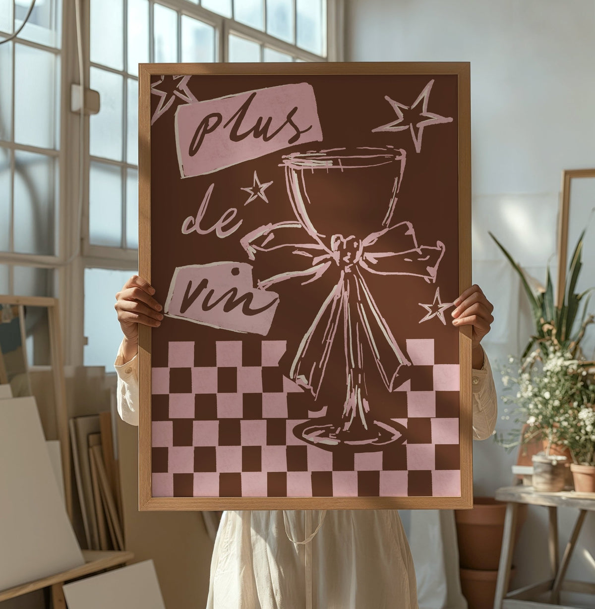 Plus de Vin Pink & Brown Wine Print