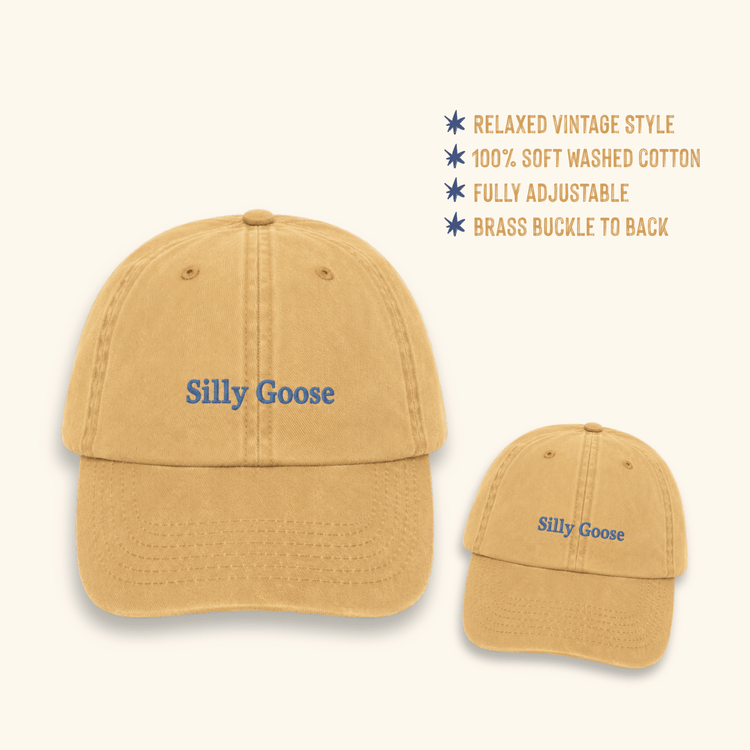 Silly Goose cap featuring premium embroidered lettering on soft washed cotton