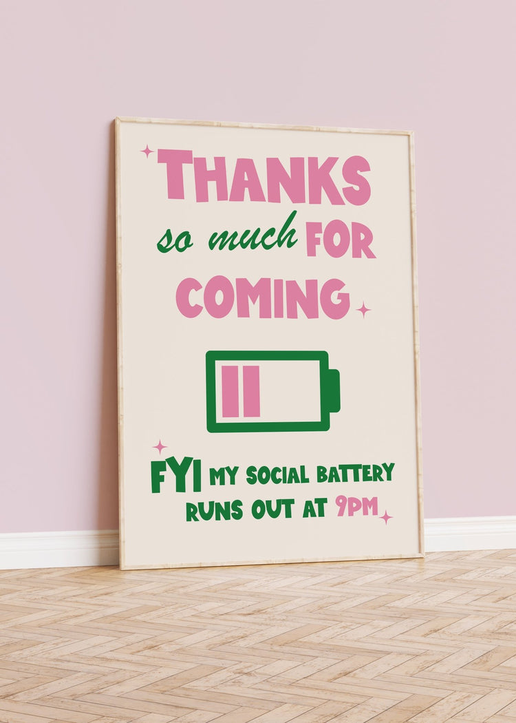 Social Battery Funny Hallway Print