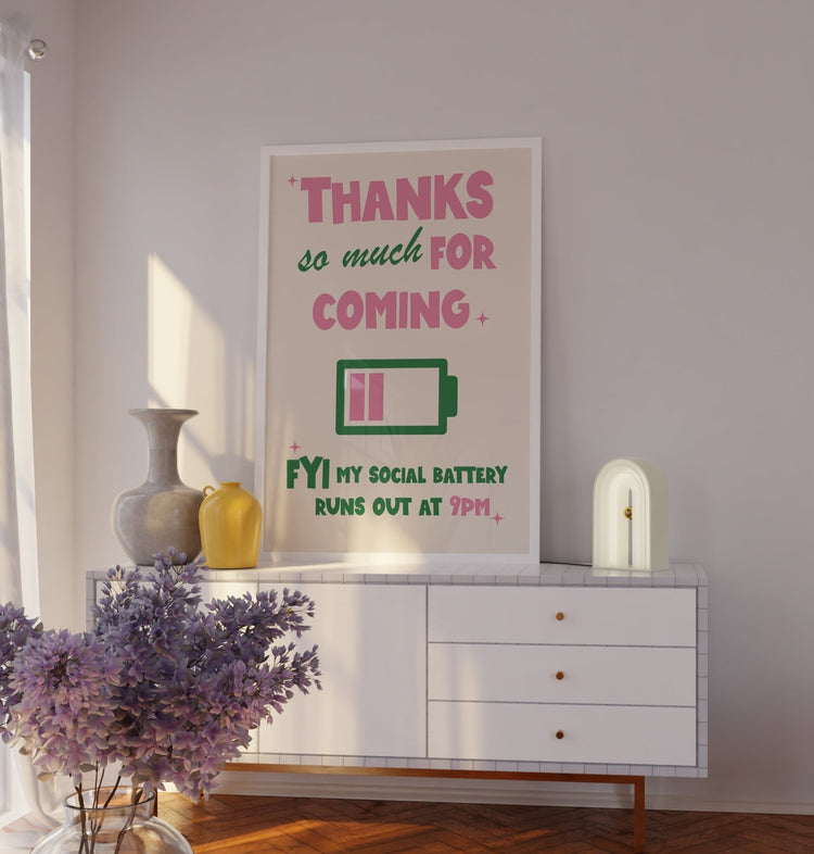 Social Battery Funny Hallway Print