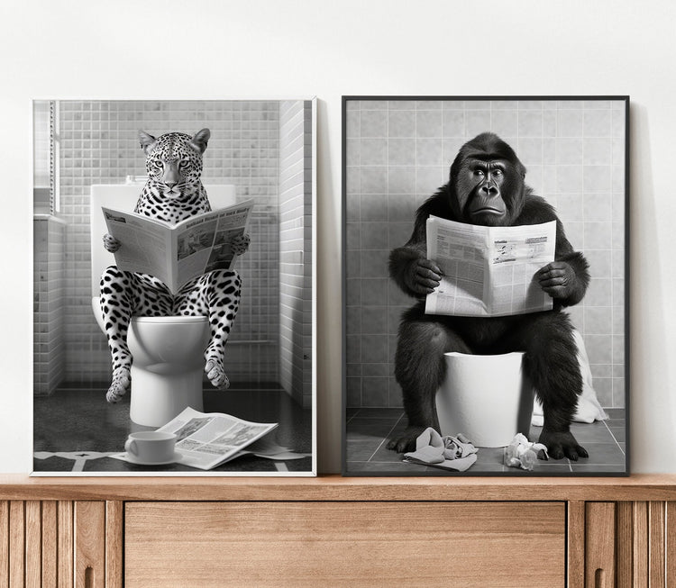 Cheetah on Toilet Funny Animal Set