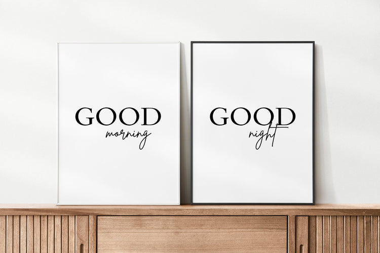 Good Morning Good Night Set of 2 Bedroom Quotes Above Bed