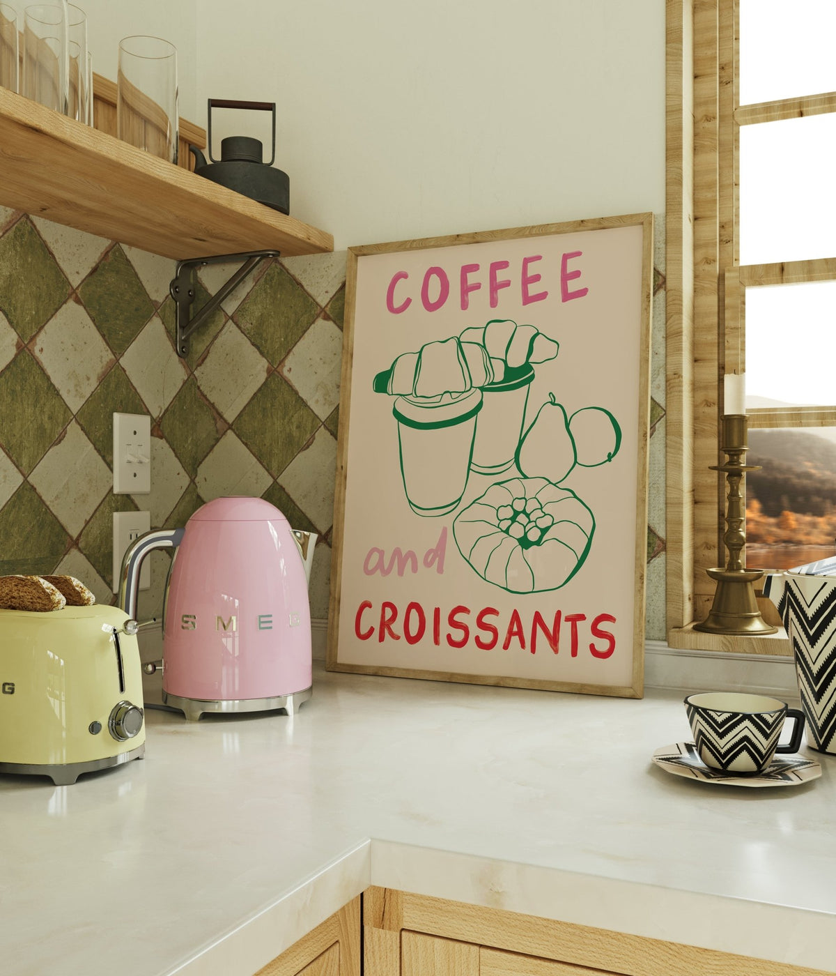 Coffee & Croissants Modern Kitchen Wall Print