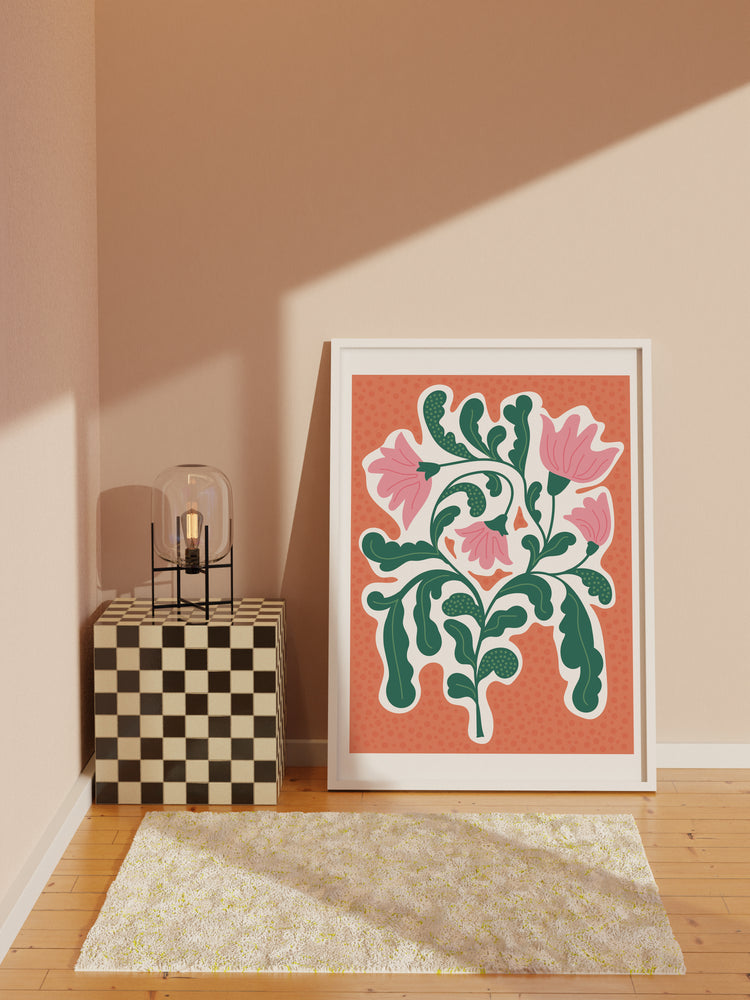 Orange And Pink Abstract Flower Print