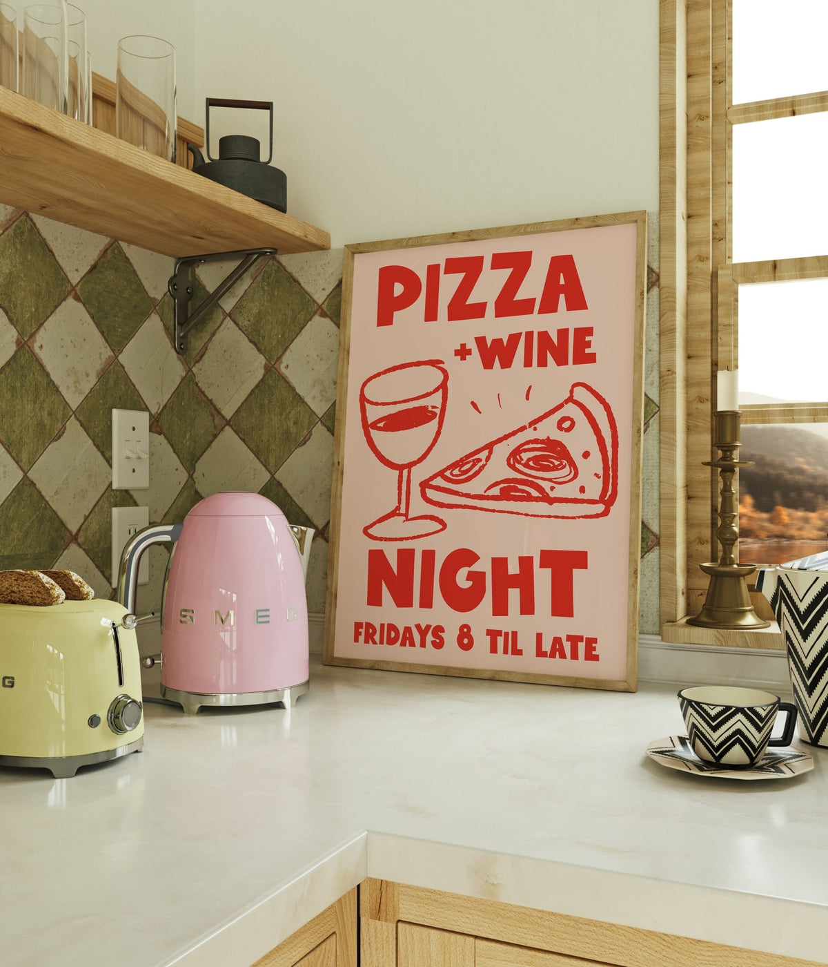 Pizza and Wine Kitchen Poster