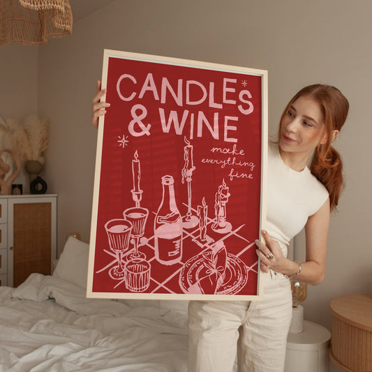 Candles and Wine Christmas Print