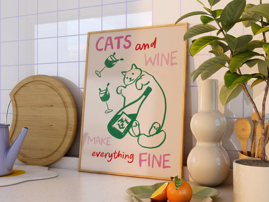 Cats and Wine Kitchen Print