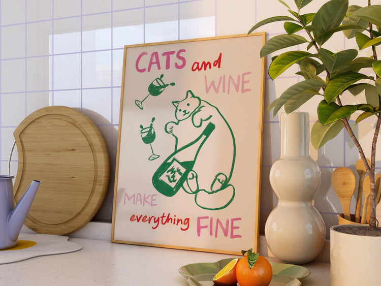 Cats and Wine Kitchen Print