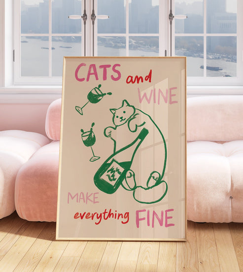 Cats and Wine Kitchen Print