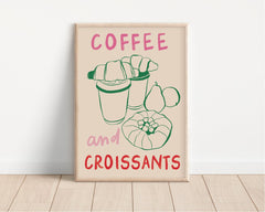 Coffee & Croissants Modern Kitchen Wall Poster