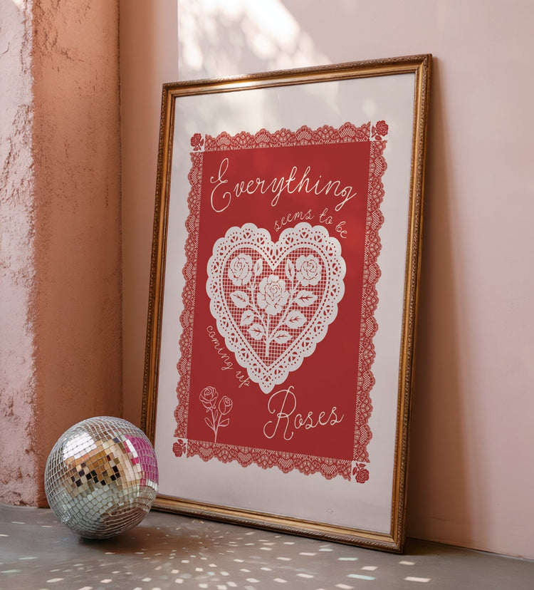 Close-up of Coming Up Roses Lace Print on premium 230gsm matte paper