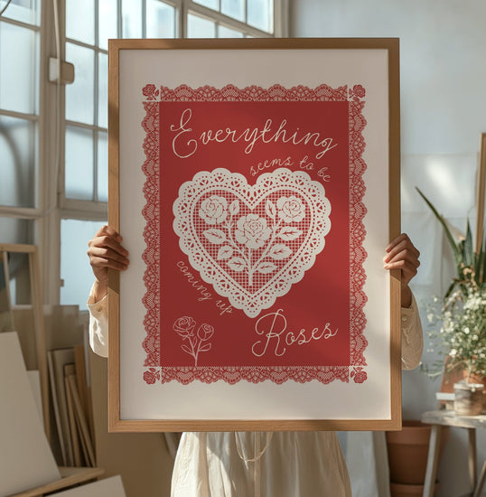 Close-up of Coming Up Roses Lace Print on premium 230gsm matte paper