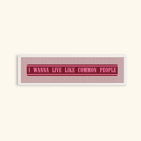 Common People Framed Panoramic Print featuring music-inspired typography wall art in a white frame