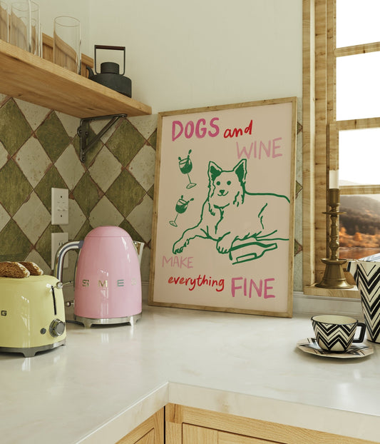 Dogs and Wine Kitchen Print