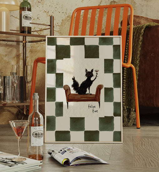 Feline Fine Cat Print featuring a playful cat-themed design and typography