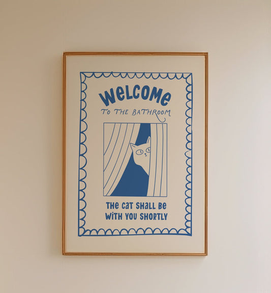 Funny Bathroom Cat Print