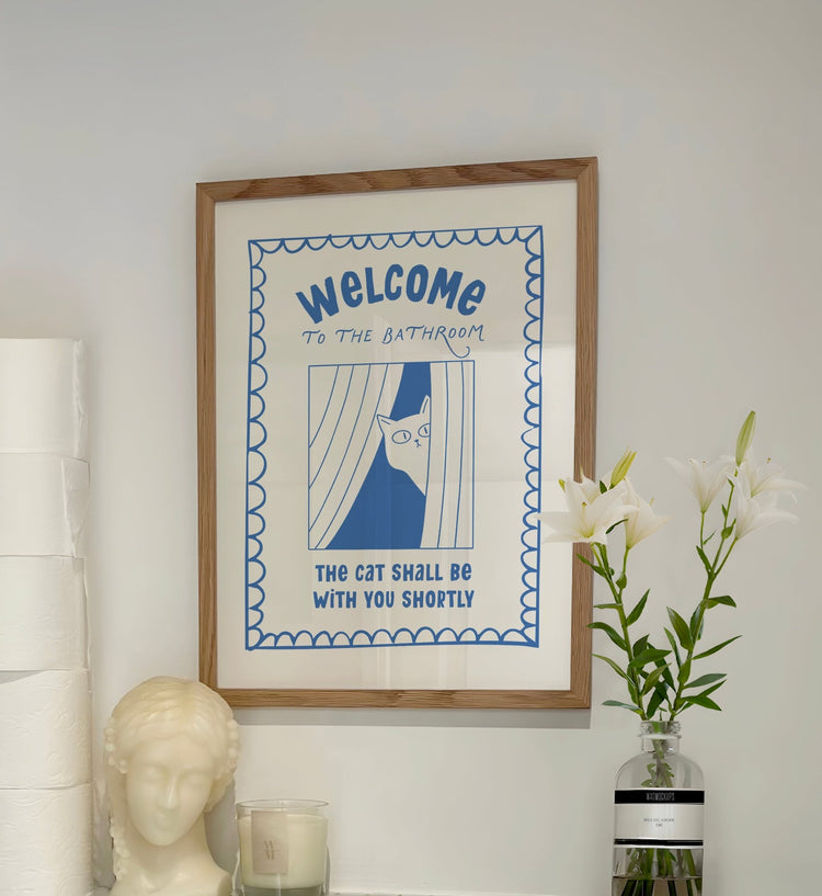 Funny Bathroom Cat Print